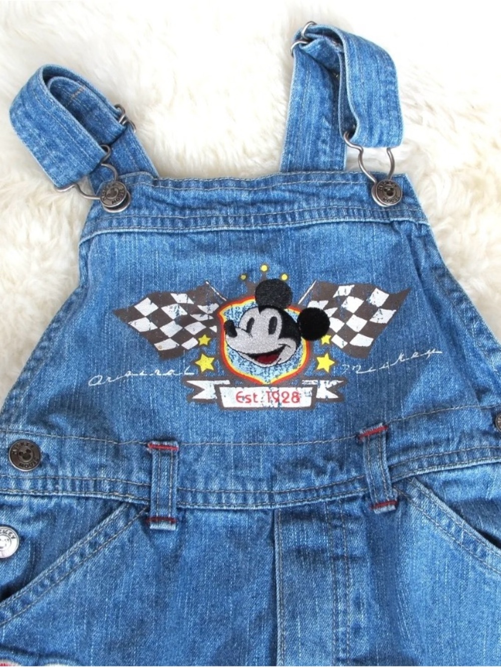 Vintage Denim Mickey Mouse Embroidered Kids Overalls - Blue